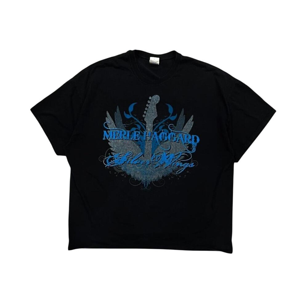 ★ Merle Haggard “Silver Wings” Guitar Design Y2K (2009) Concert T-Shirt ★